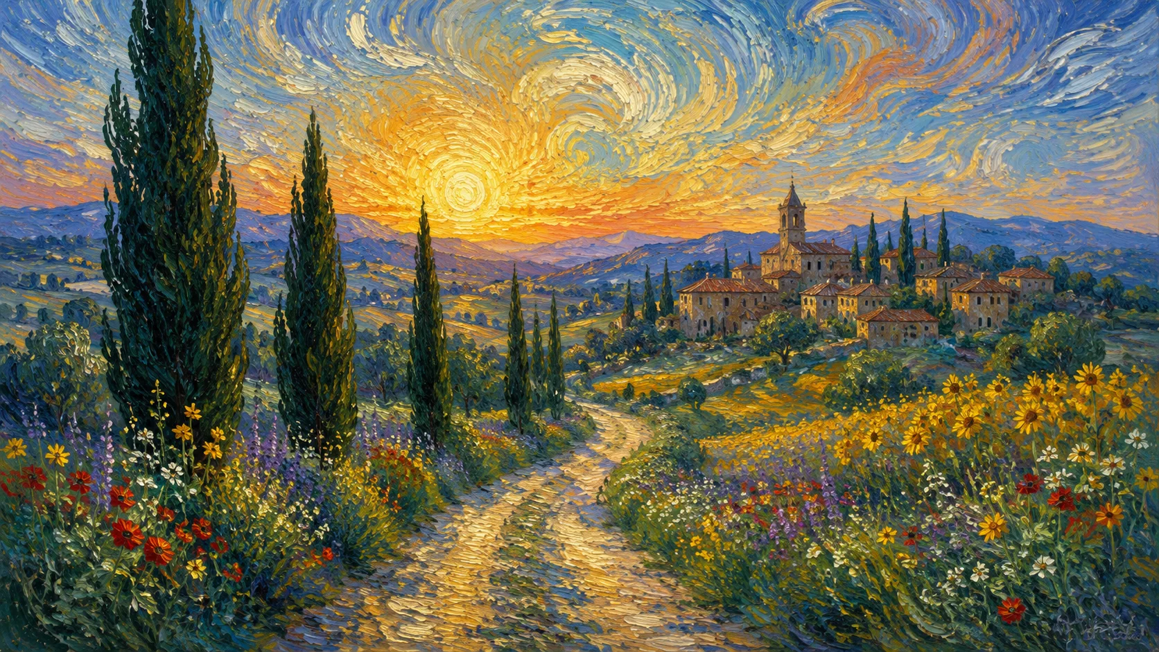 Crépuscule Toscan — tableau peint à la main, Atelier LUNARTIA