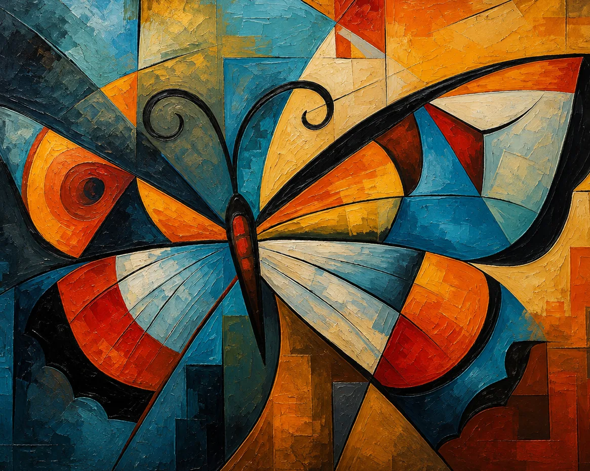 Papillon Cubiste — tableau peint à la main, Atelier LUNARTIA