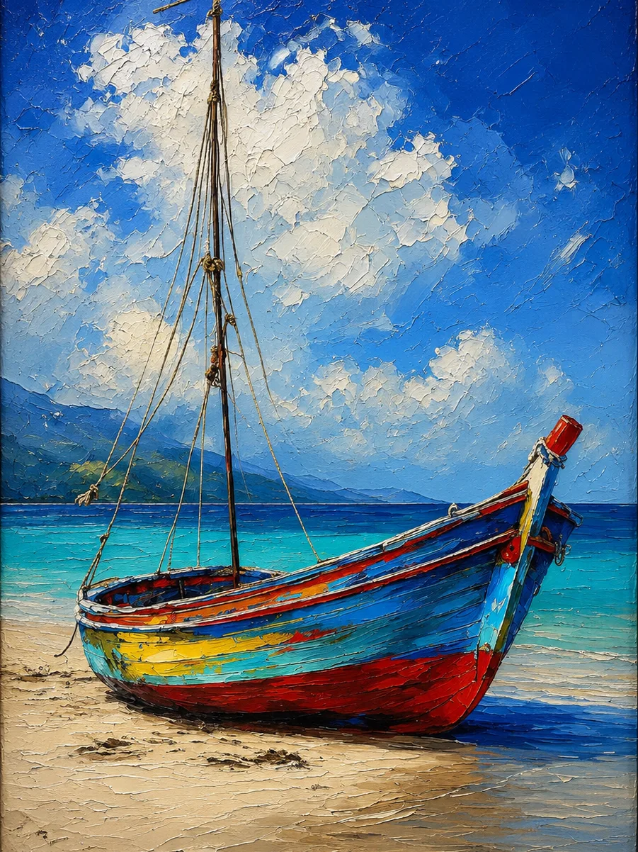 Barque des Îles — tableau peint à la main, Atelier LUNARTIA