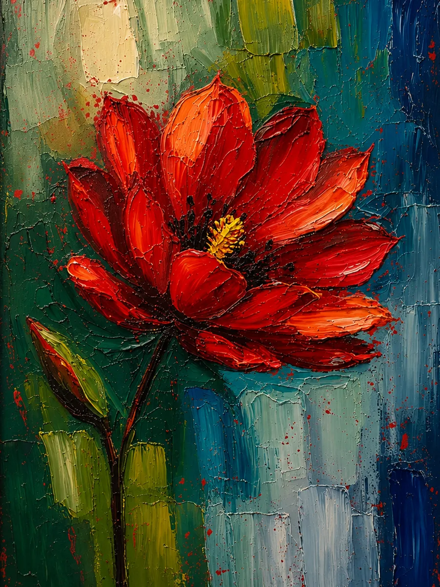 Fleur Écarlate — tableau peint à la main, Atelier LUNARTIA