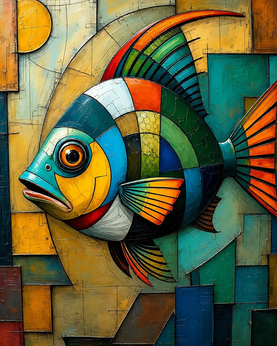 Poisson Mosaïque — tableau peint à la main, Atelier LUNARTIA