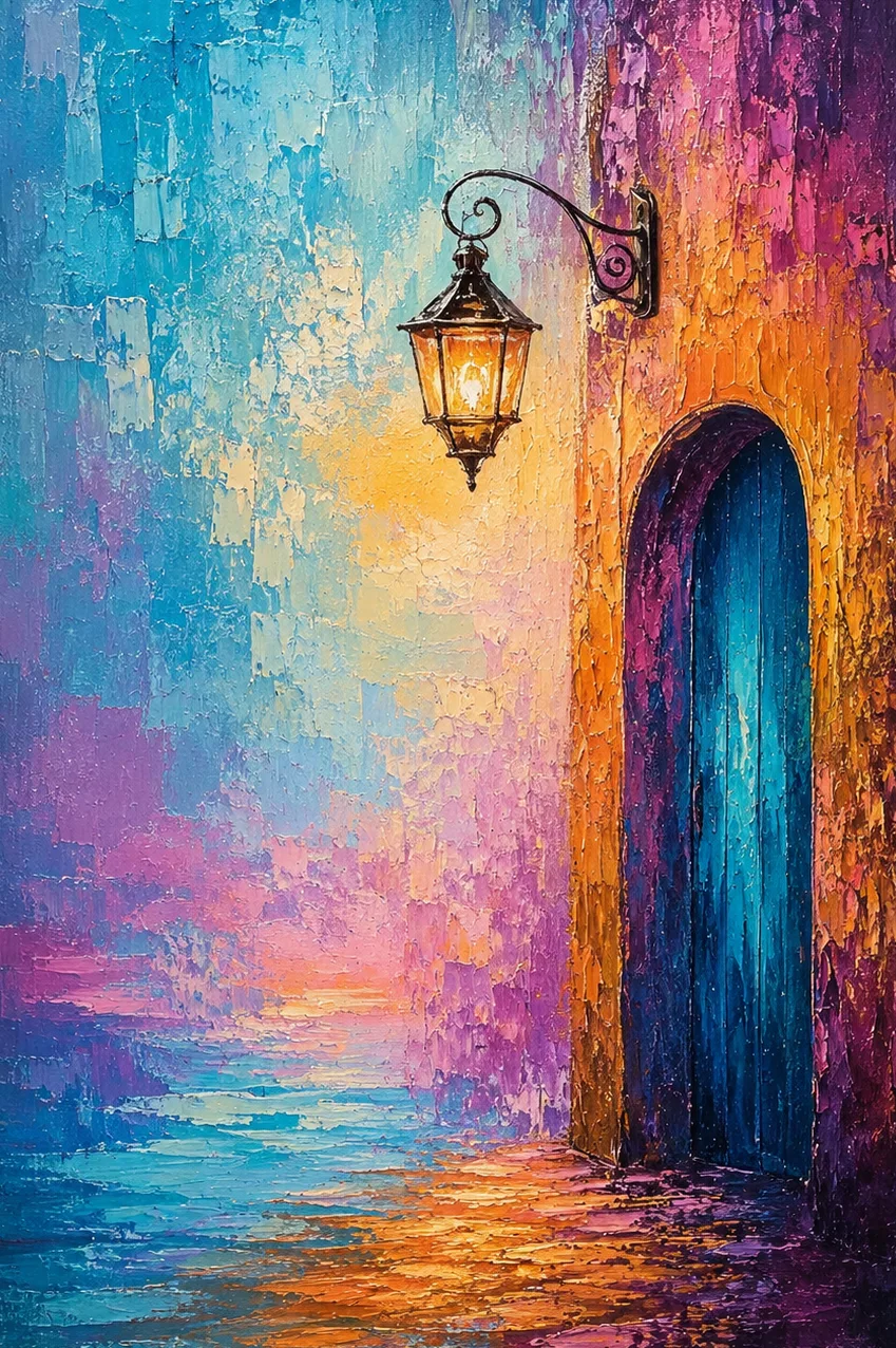 La Lanterne de la Ruelle — tableau peint à la main, Atelier LUNARTIA
