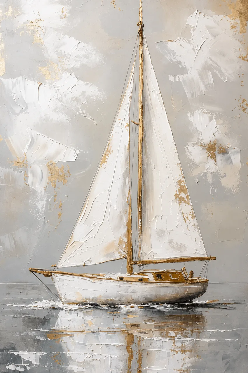 Voilier d'Or — tableau peint à la main, Atelier LUNARTIA